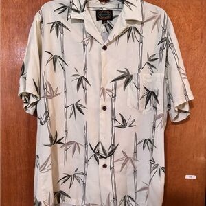 Men's Hawaiian Shirt Medium Short Sleeve Button Palm Print Cream Made in HI